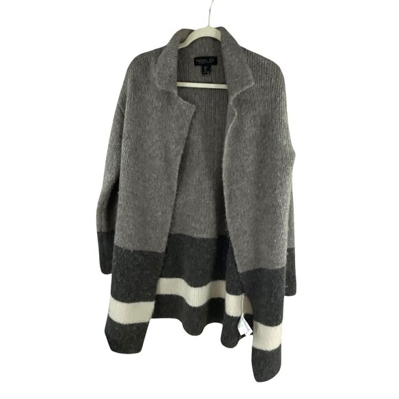 Rachel Zoe Striped Open-Front Cardigan Sz S Gray Wool Blend Oversized Lagenlook - Picture 3 of 9